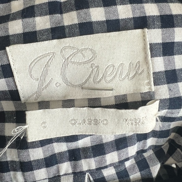 J. Crew Classic-Fit Ruffleneck Shirt-Dress in Navy Blue & White Gingham, Size 0 - Picture 7 of 8